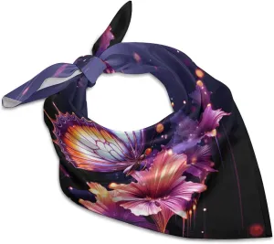 Silk Like Head Scarf for Women Satin Purple Butterfly Large Hair Scarves Square Satin Head Scarf Neckerchief for Women Headwear Stylish Headband 18 × 18 Inches
