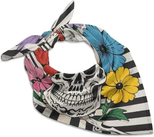 Silk Like Head Scarf for Women Satin Skeleton And Flower Black And White Large Hair Scarves Square Satin Head Scarf Neckerchief for Women Headwear Stylish Headband 18 × 18 Inches