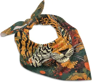 Silk Like Head Scarf for Women Satin Tiger Botanical Print Large Hair Scarves Square Satin Head Scarf Neckerchief for Women Headwear Stylish Headband 18 × 18 Inches