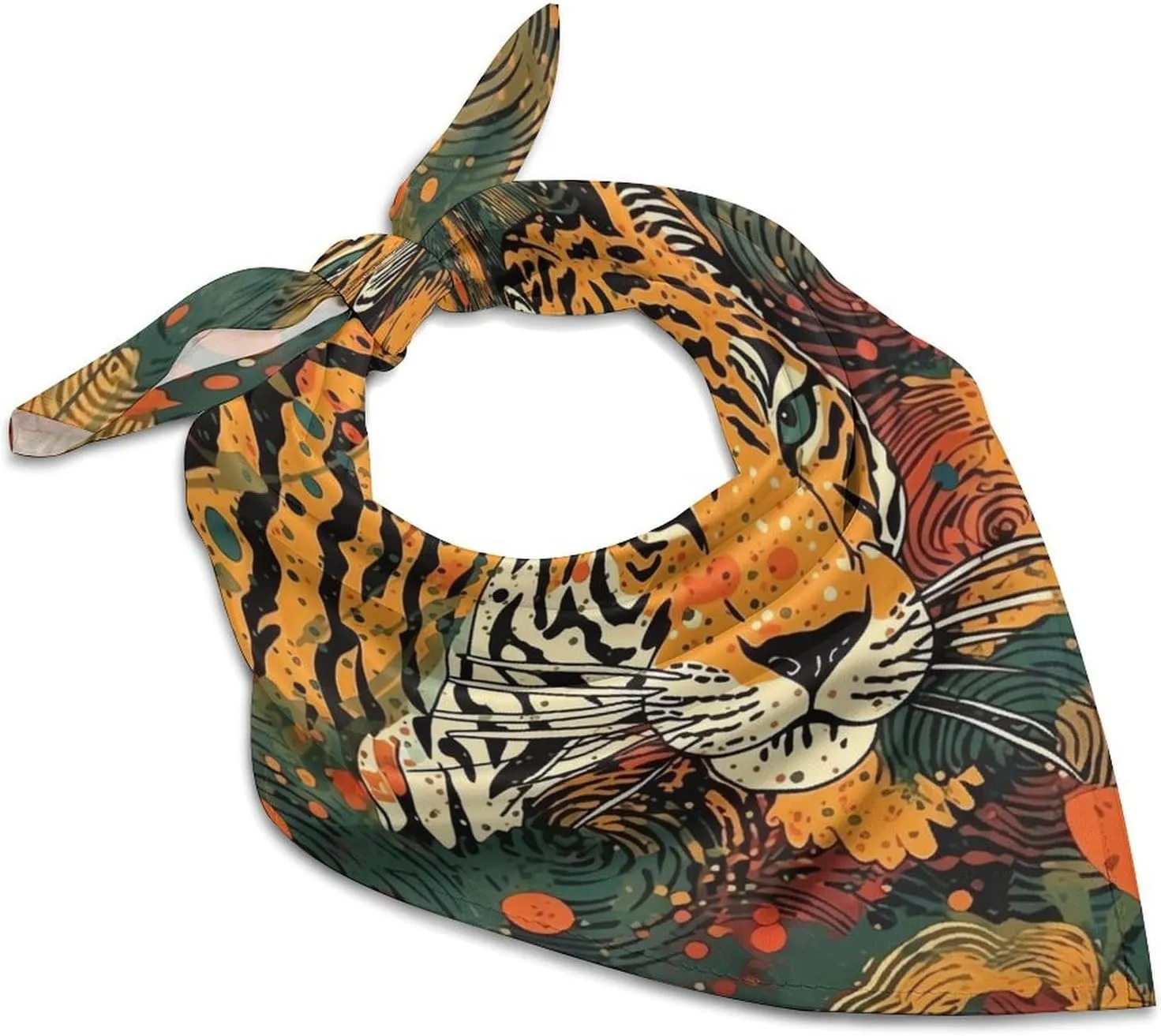 Silk Like Head Scarf for Women Satin Tiger Botanical Print Large Hair Scarves Square Satin Head Scarf Neckerchief for Women Headwear Stylish Headband 18 × 18 Inches