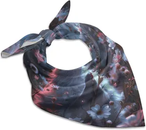 Silk Like Head Scarf for Women Satin White Cat in Flowers Large Hair Scarves Square Satin Head Scarf Neckerchief for Women Headwear Stylish Headband 18 × 18 Inches