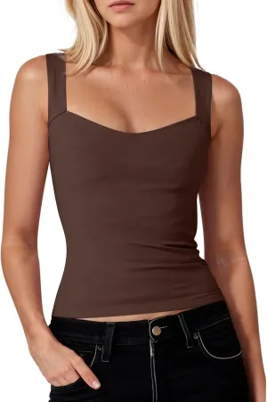 Square Neck Tank Top Women Sleeveless Double-Layer Camisole Basic Tight T Shirts Cropped Yoga Shapewear