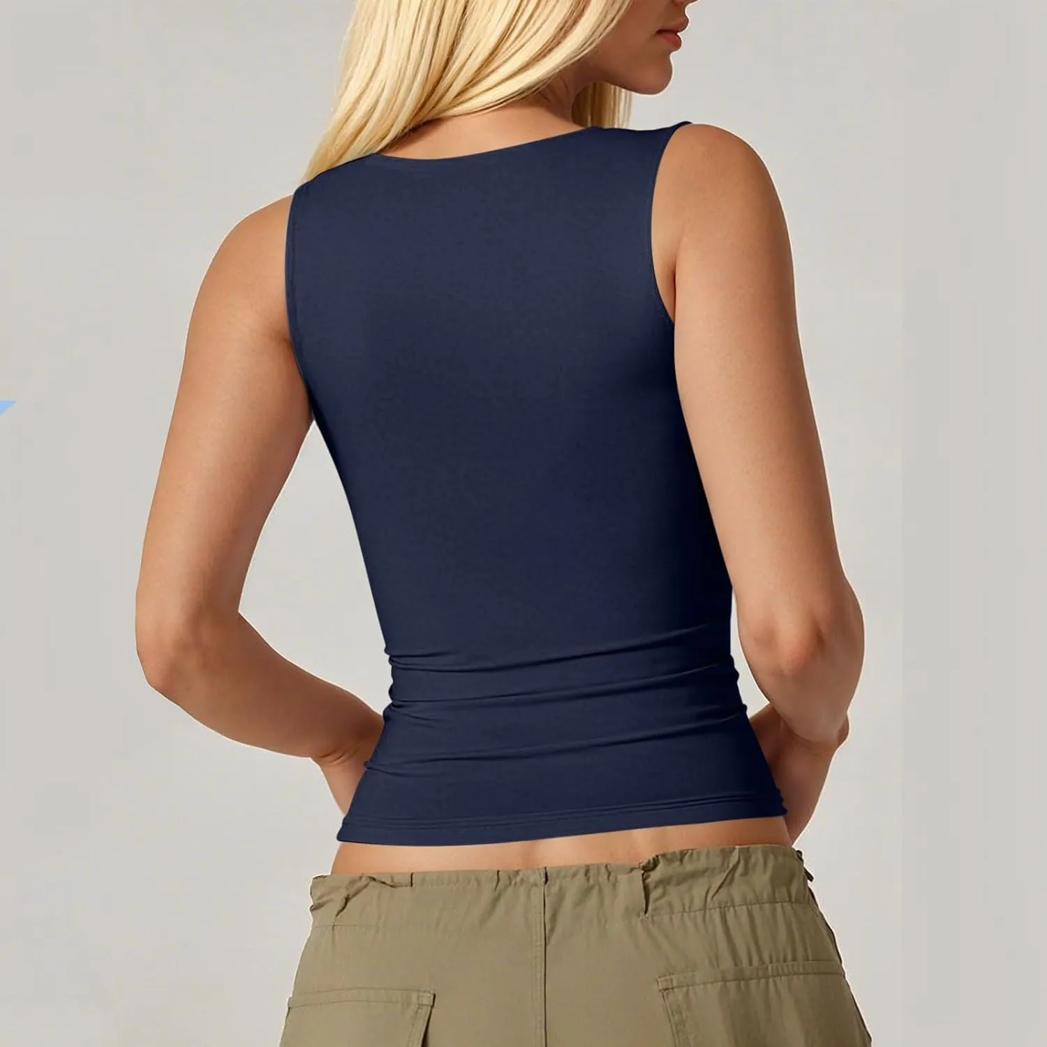 Square Neck Tank Top Women Sleeveless Double-Layer Camisole Basic Tight T Shirts Cropped Yoga Shapewear
