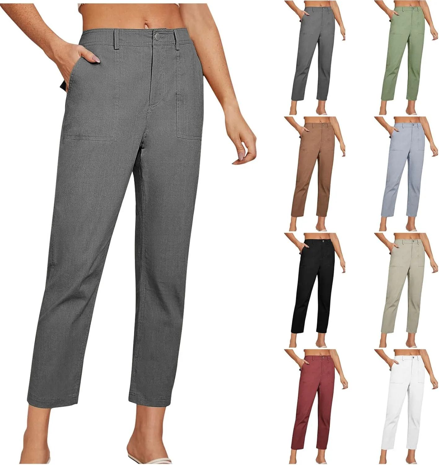 Straight Dress Pants for Women Casual Fashion Business Work Pant Summer Elastic Waist Tapered Trousers with Pockets