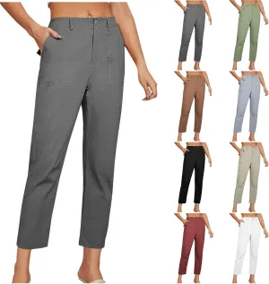 Straight Dress Pants for Women Casual Fashion Business Work Pant Summer Elastic Waist Tapered Trousers with Pockets