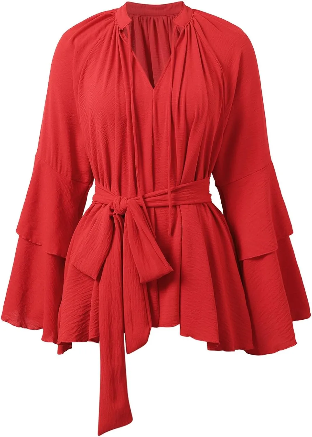 Summer Church Dresses for Women Cute Flowy Tiered Long Sleeve Tie Belt Shirt Mini Dress Petite Evening Party Beach Cover Ups