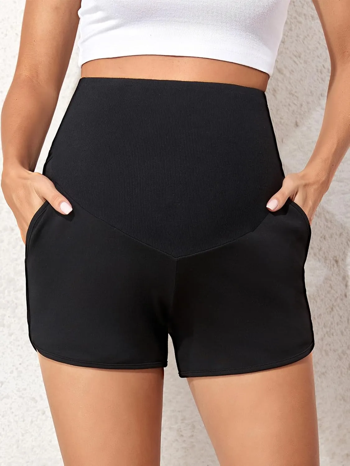 Summer Mae Women's Maternity Shorts Over Belly Pregnancy Lounge Workout Running Pajama Sleep Shorts with Pockets