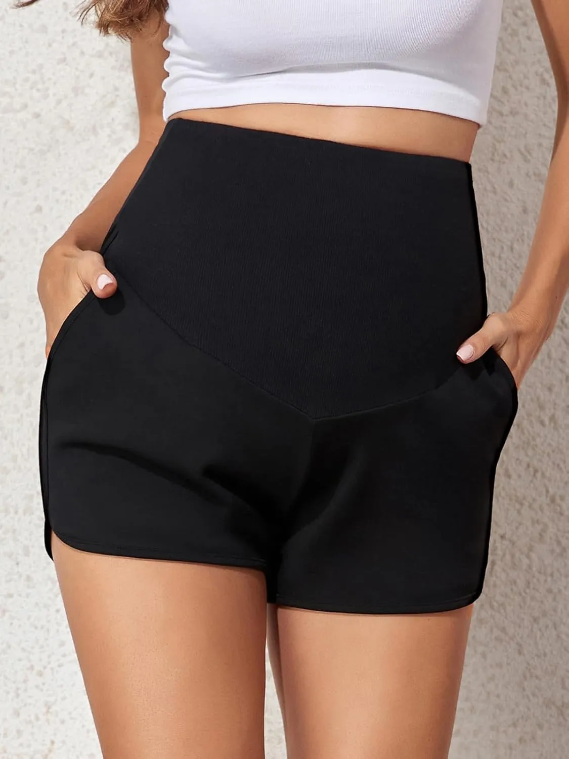 Summer Mae Women's Maternity Shorts Over Belly Pregnancy Lounge Workout Running Pajama Sleep Shorts with Pockets