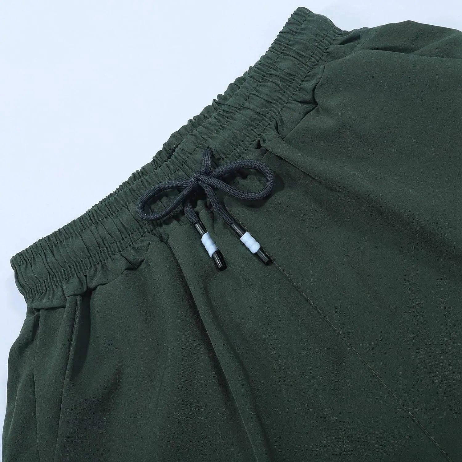 Summer Pants for Men Solid Color Elastic Waist Drawstring Pocket Wide Leg Breathable Loose Elasticity Fresh Trousers