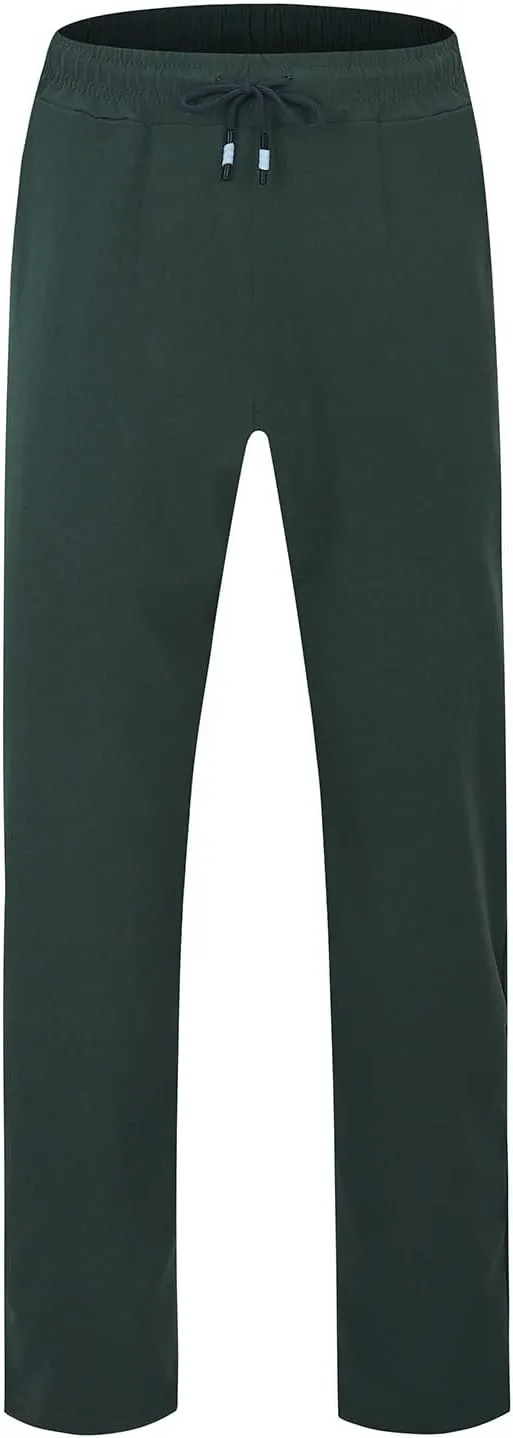 Summer Pants for Men Solid Color Elastic Waist Drawstring Pocket Wide Leg Breathable Loose Elasticity Fresh Trousers