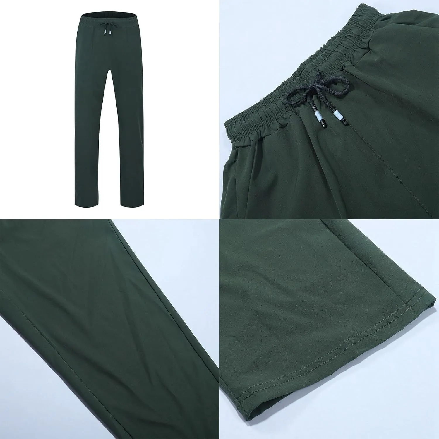 Summer Pants for Men Solid Color Elastic Waist Drawstring Pocket Wide Leg Breathable Loose Elasticity Fresh Trousers
