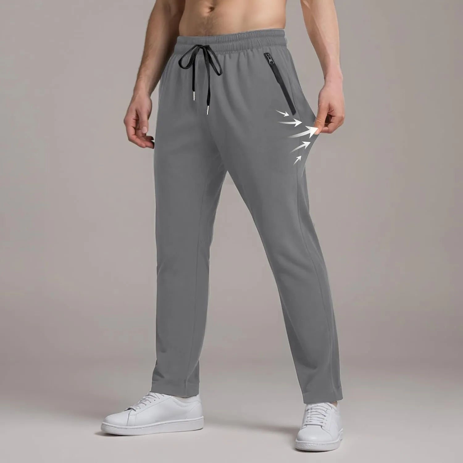 Summer Pants for Men Sweatpants Elastic Waist Drawstring Zipper Slim Leg Fashion Loose Sport Clothes Fresh Trousers