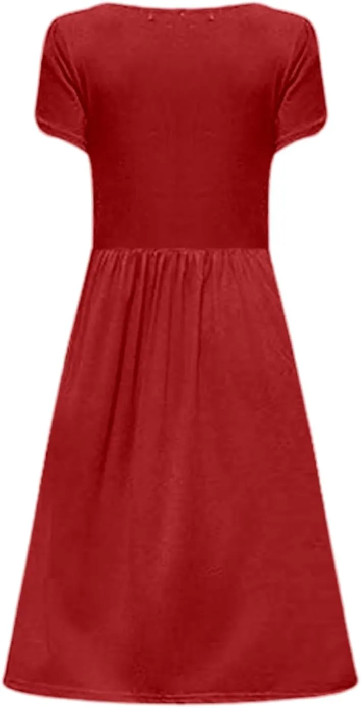 Summer Poplin Dress Women Vintage Pleated Drop Waist Going Out Dresses wtih Sleeves Solid Cruise Outfits for Women 2025