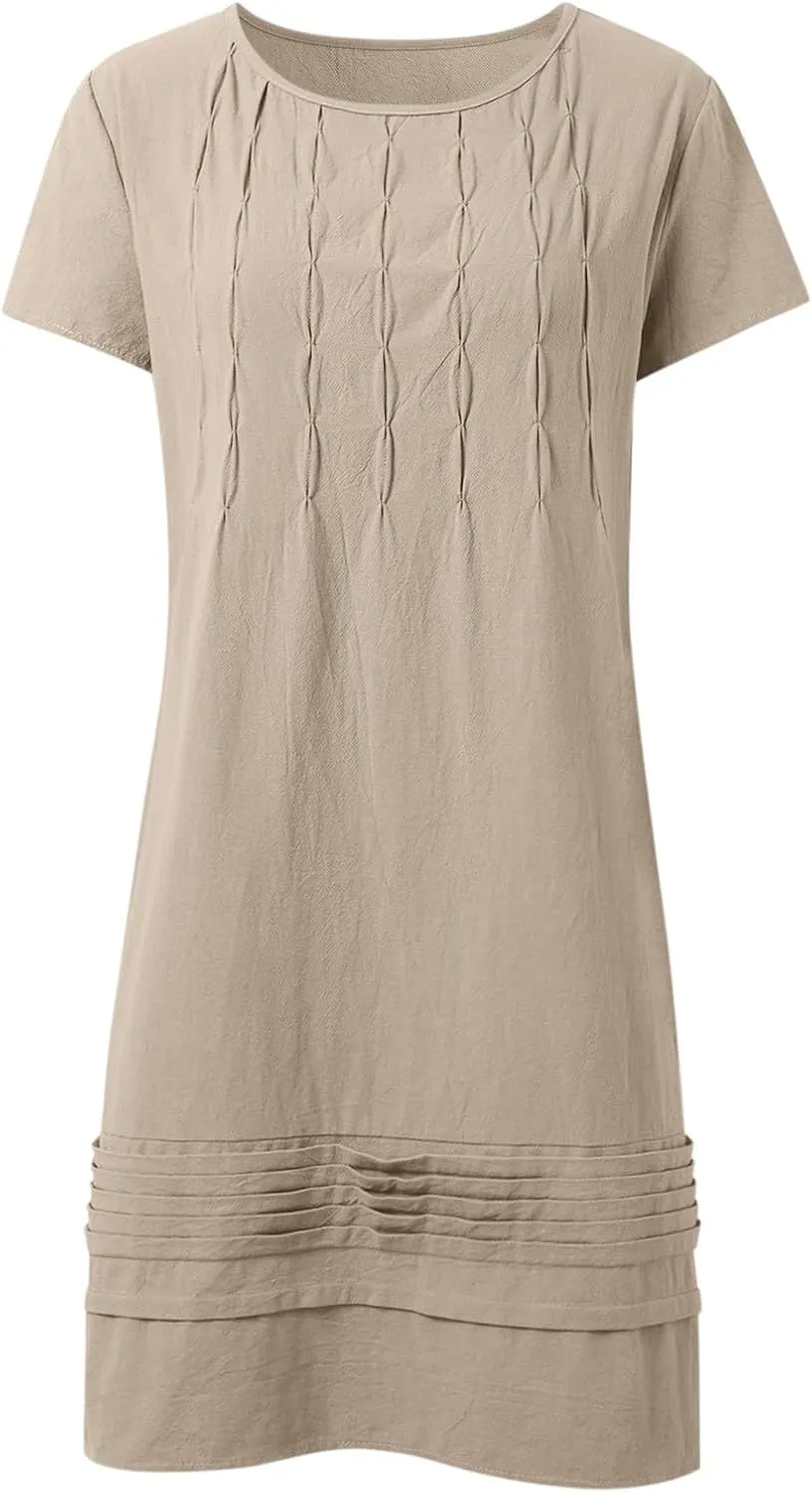 Summer Tunic Dress for Women Stetchy Casual Short Sleeve Ruched Dresses Work Travel Country Concert Outfits for Women