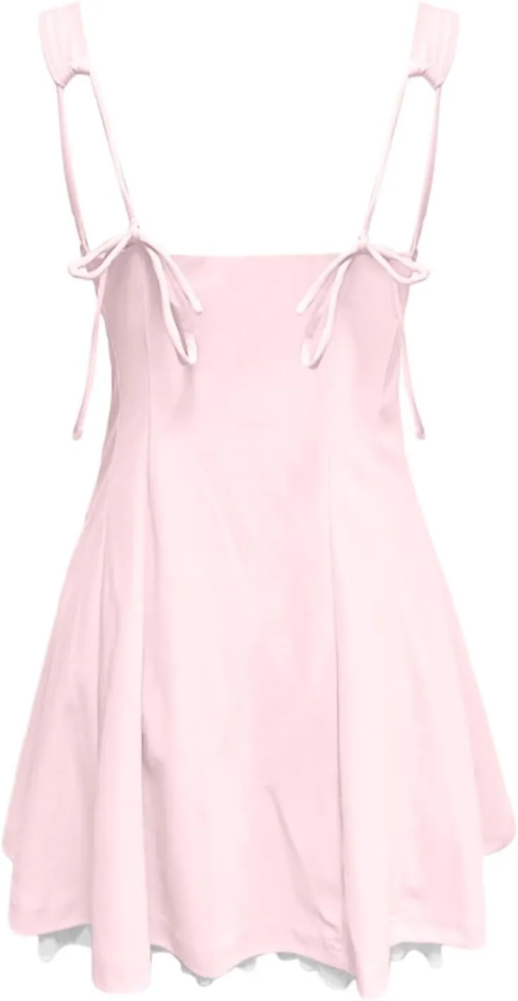 Sundresses for Teen Girls Comfy Summer Backless Adjustable Spaghetti Straps A Line Linen Mini Dress Homecoming Sun Dress