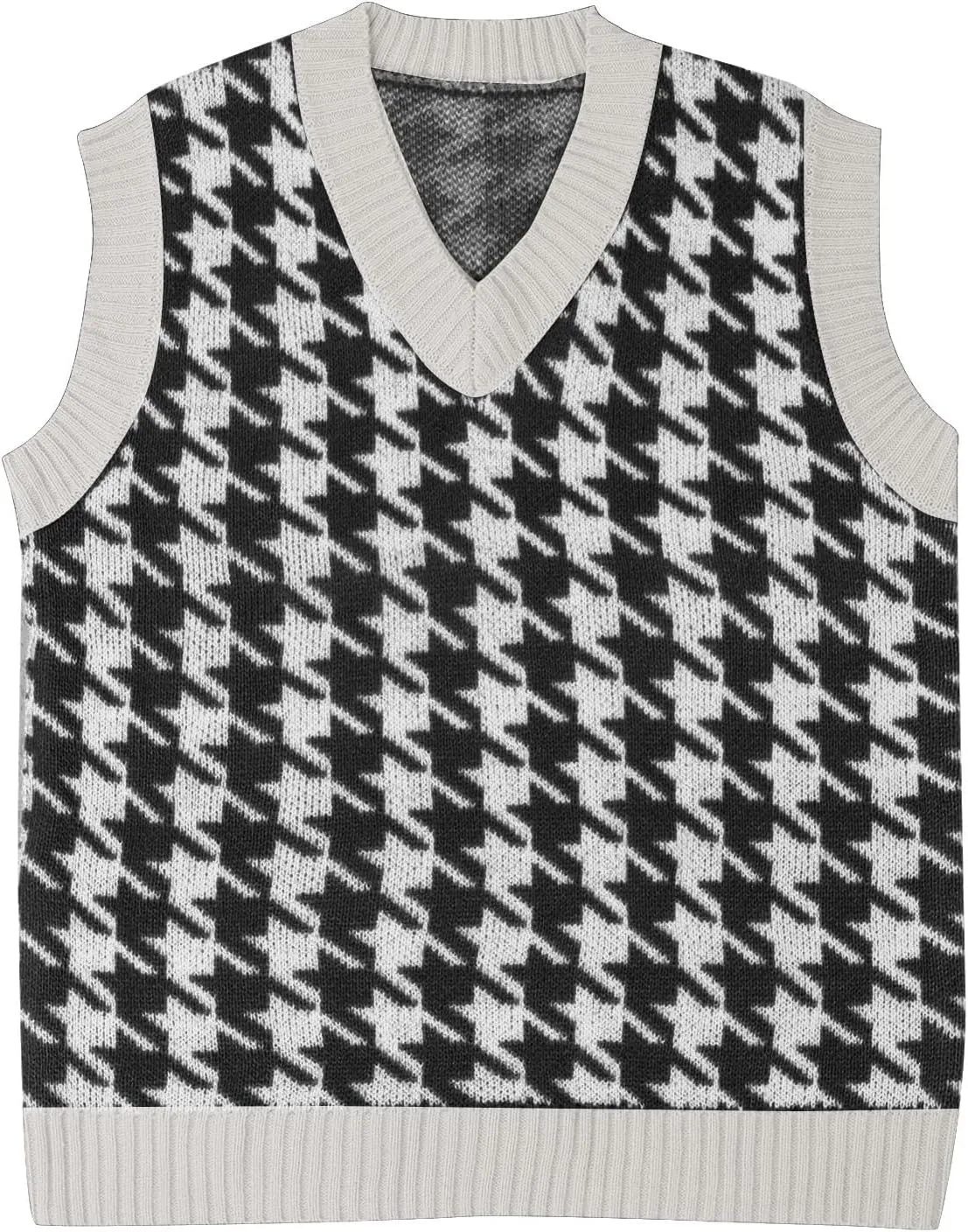 Sweater Vest Women Casual V Neck Houndstooth Knit Sweater 2024 Fall Aesthetic Checkered Sweater Y2K Sweater