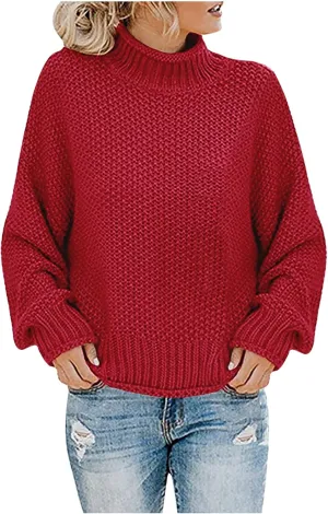 Sweaters for Women Trendy Casual Fall Clothes Solid Chunky Knitted Turtleneck Sweater Loose Oversized Jumper Tops