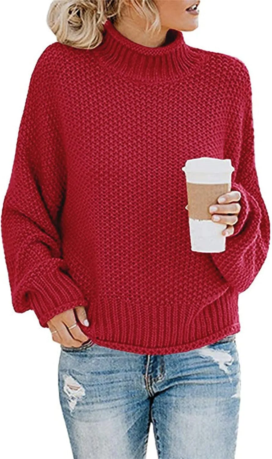 Sweaters for Women Trendy Casual Fall Clothes Solid Chunky Knitted Turtleneck Sweater Loose Oversized Jumper Tops