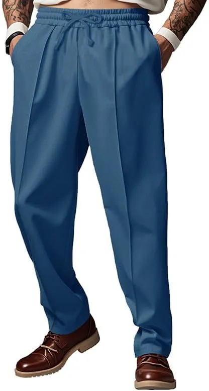 Sweatpants for Men Straight Leg Elastic Waist Casual Dressy Lightweight Loose Fit Trousers Business Joggers Pants