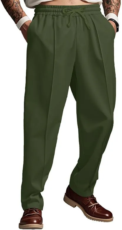 Sweatpants for Men Straight Leg Elastic Waist Casual Dressy Lightweight Loose Fit Trousers Business Joggers Pants