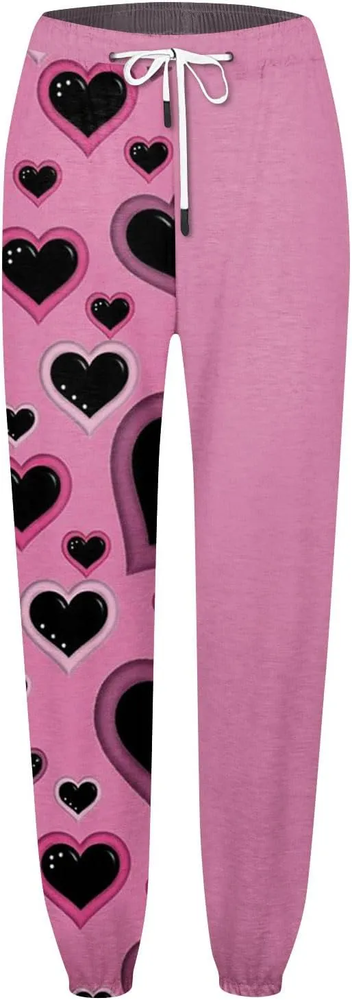 Sweatpants for Women High Waisted Loose Jogger Baggy Elastic Love Print Wide Leg Sweat Pants Pocket Athletic Trousers