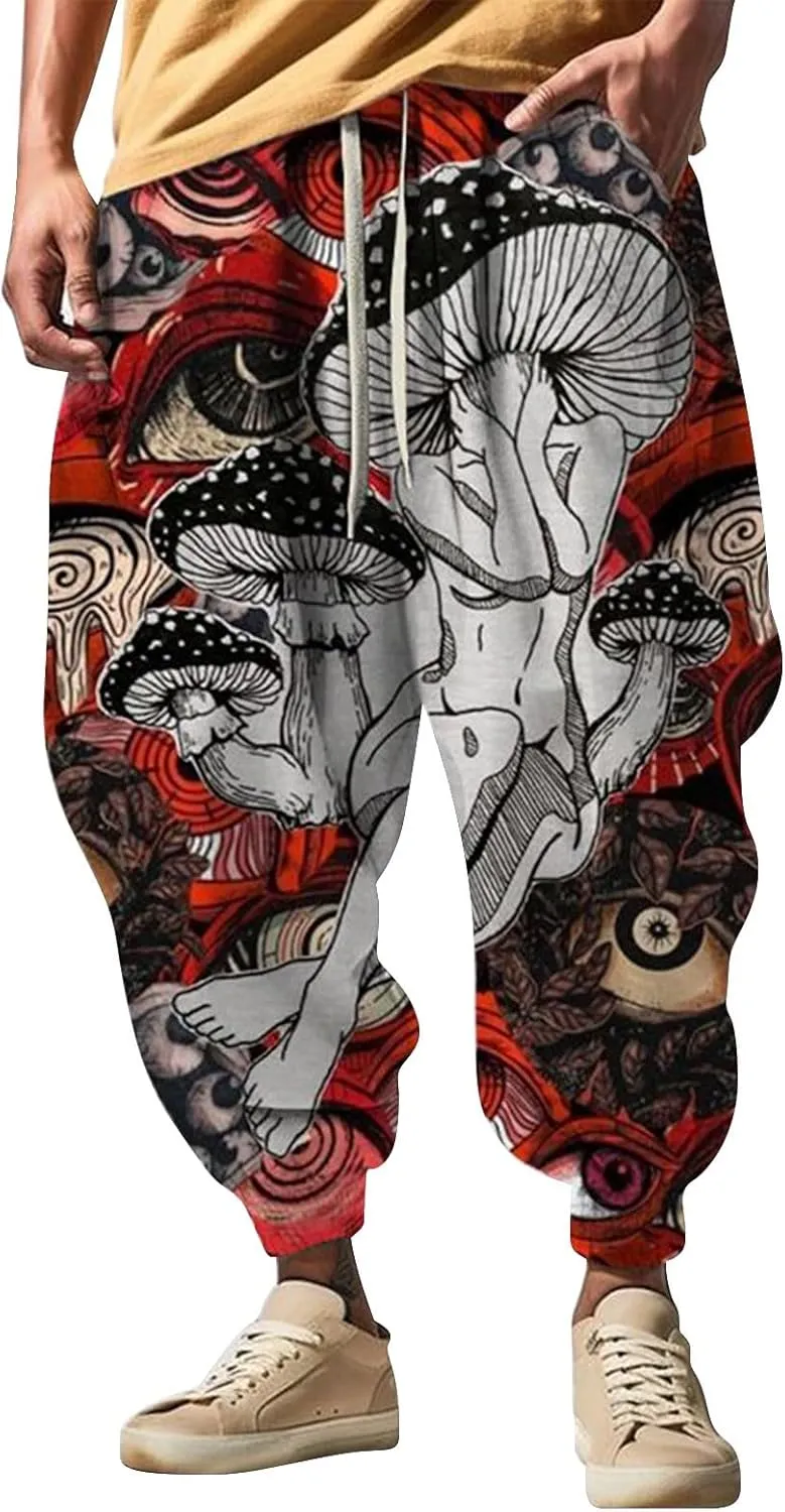 Sweatpants Fun Print Fashion Street Feel Casual Sweatpants Mens Drawstring Aladdil Hippie Harem Pants Mens Harem