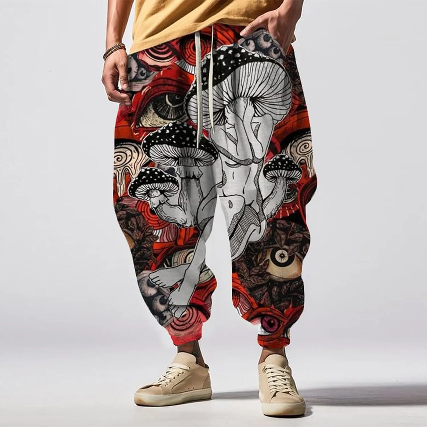 Sweatpants Fun Print Fashion Street Feel Casual Sweatpants Mens Drawstring Aladdil Hippie Harem Pants Mens Harem