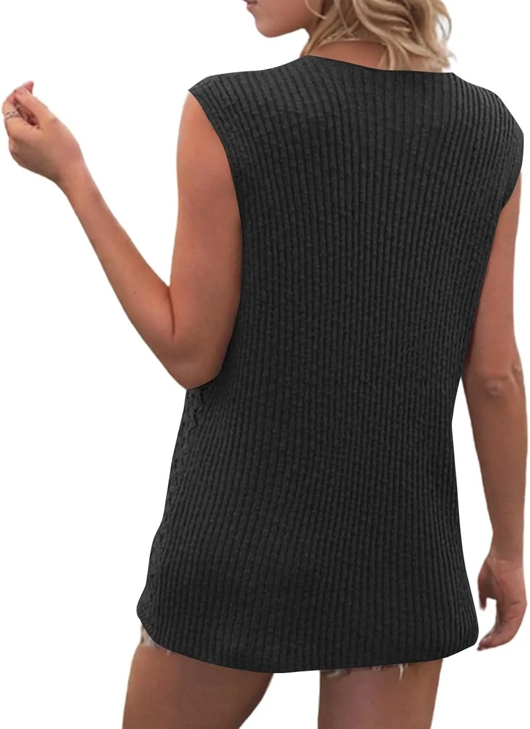 Tank Tops for Women 2025 Dressy Knitted V Neck Button Down Sleeveless Sweater Shirts Soft Comfy Trendy Dressy Outfits