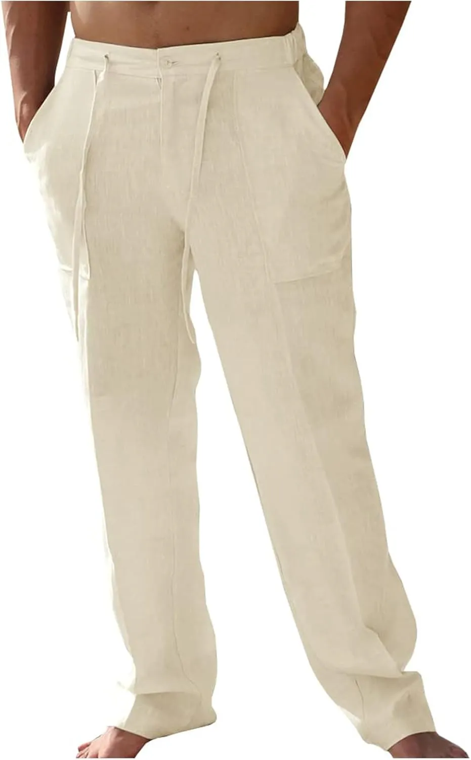 Thatrich Mens Casual Linen Pants Casual Elastic Waist Loose Fit Beach Pant Breathable Workout Running Yoga Trousers Slacks