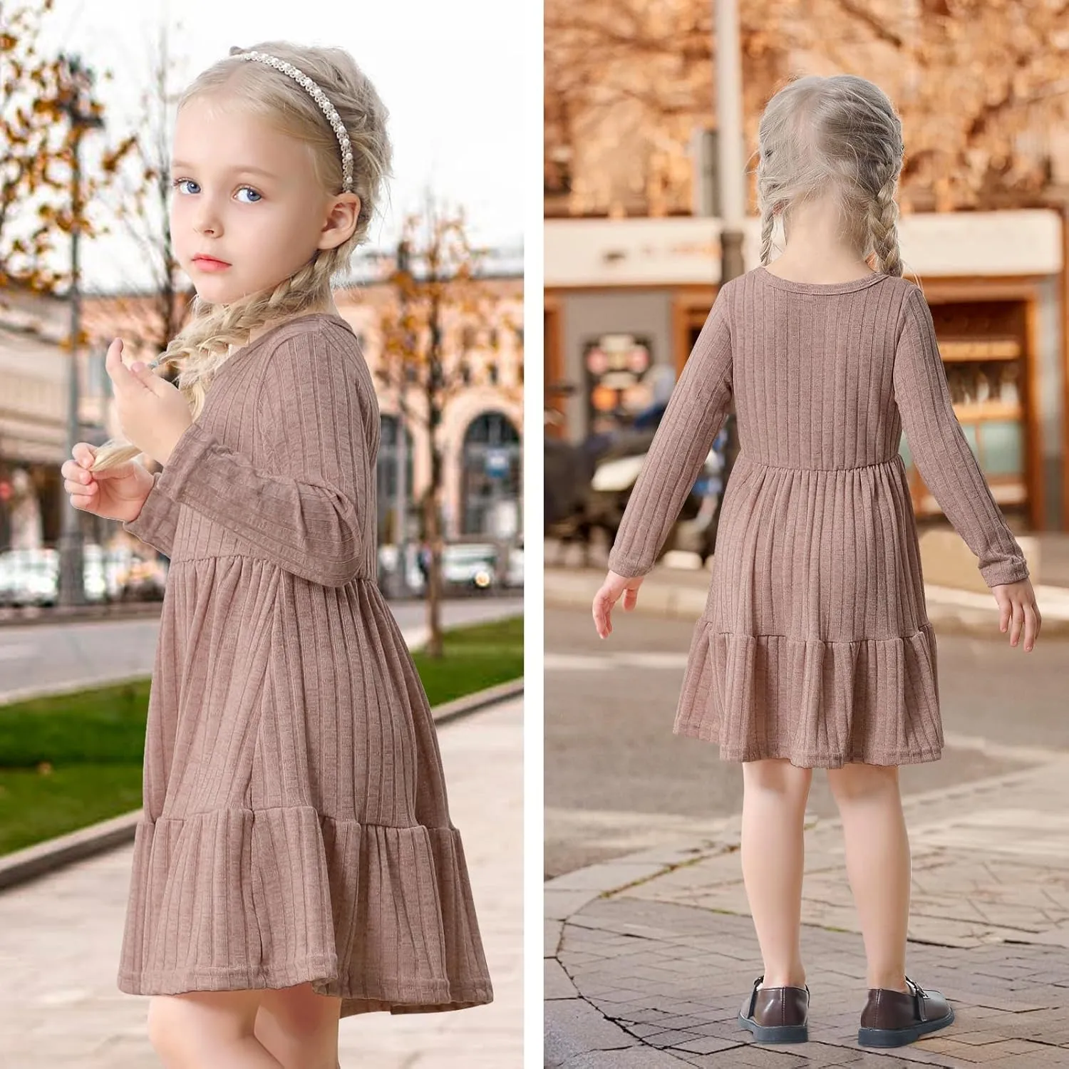 Toddler Baby Girl Long Sleeve Dress Girls Knit Sweater Dresses Tiered Kids Swing Holiday Clothes Fall Winter