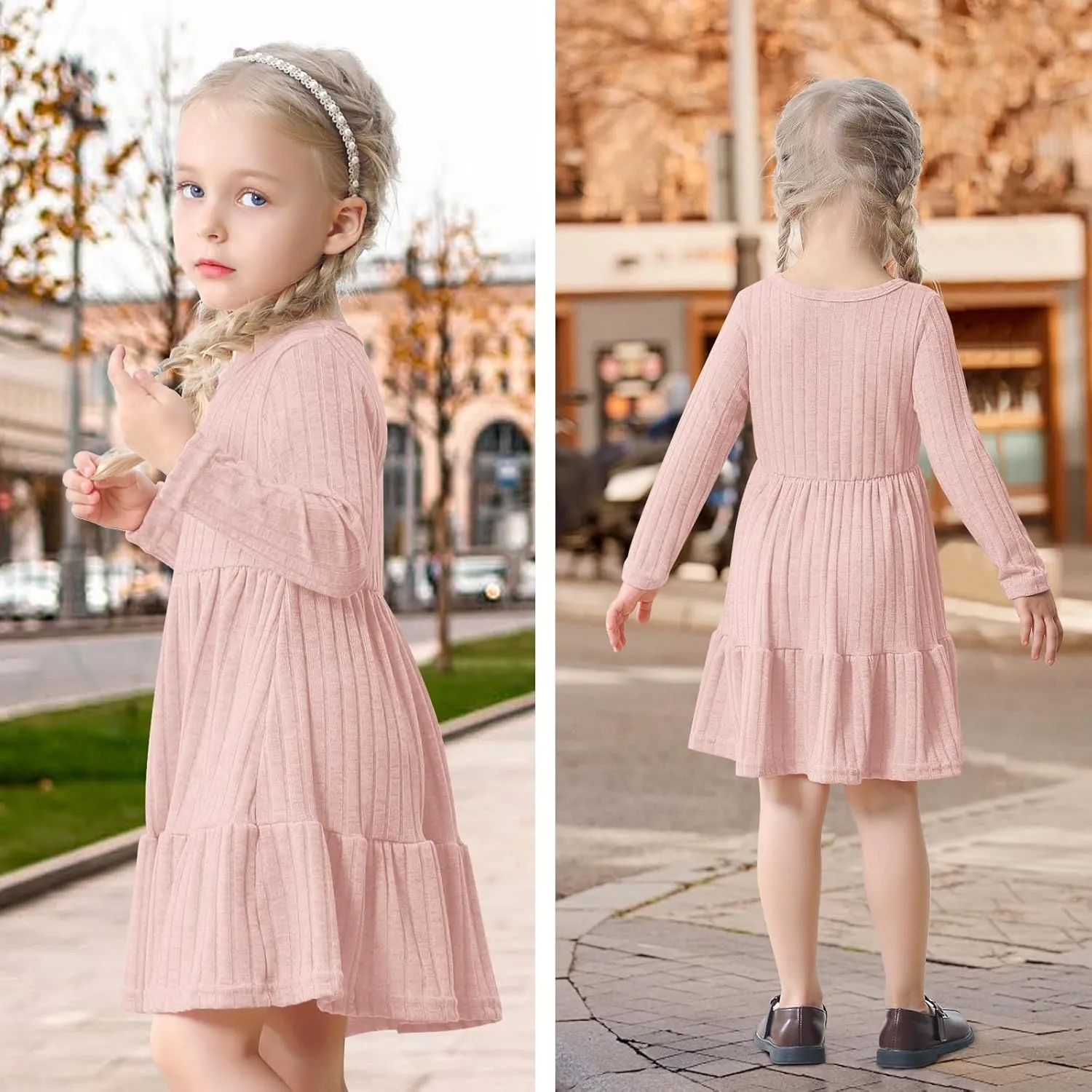 Toddler Baby Girl Long Sleeve Dress Girls Knit Sweater Dresses Tiered Kids Swing Holiday Clothes Fall Winter