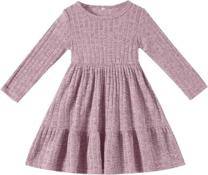 Toddler Baby Girl Long Sleeve Dress Girls Knit Sweater Dresses Tiered Kids Swing Holiday Clothes Fall Winter