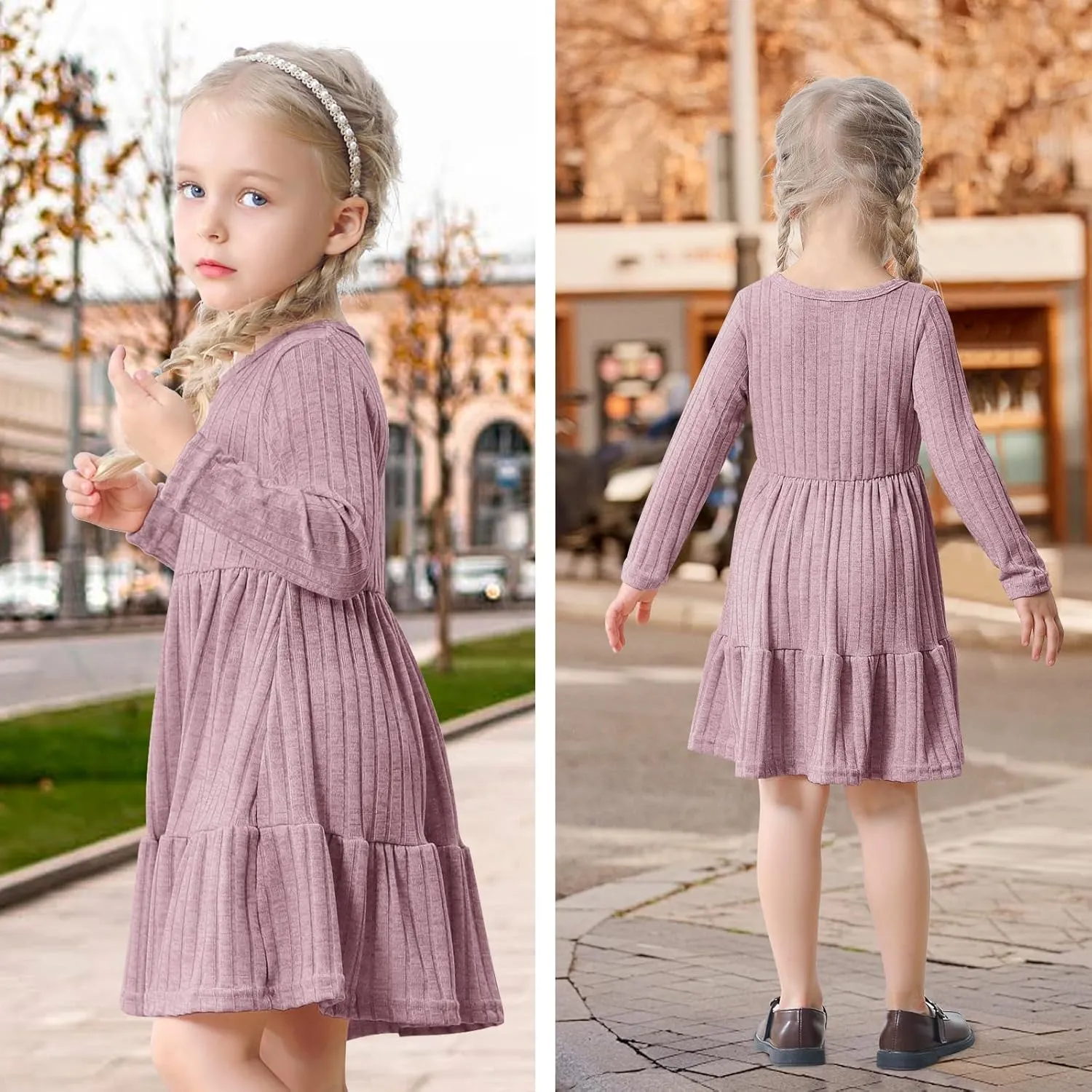 Toddler Baby Girl Long Sleeve Dress Girls Knit Sweater Dresses Tiered Kids Swing Holiday Clothes Fall Winter