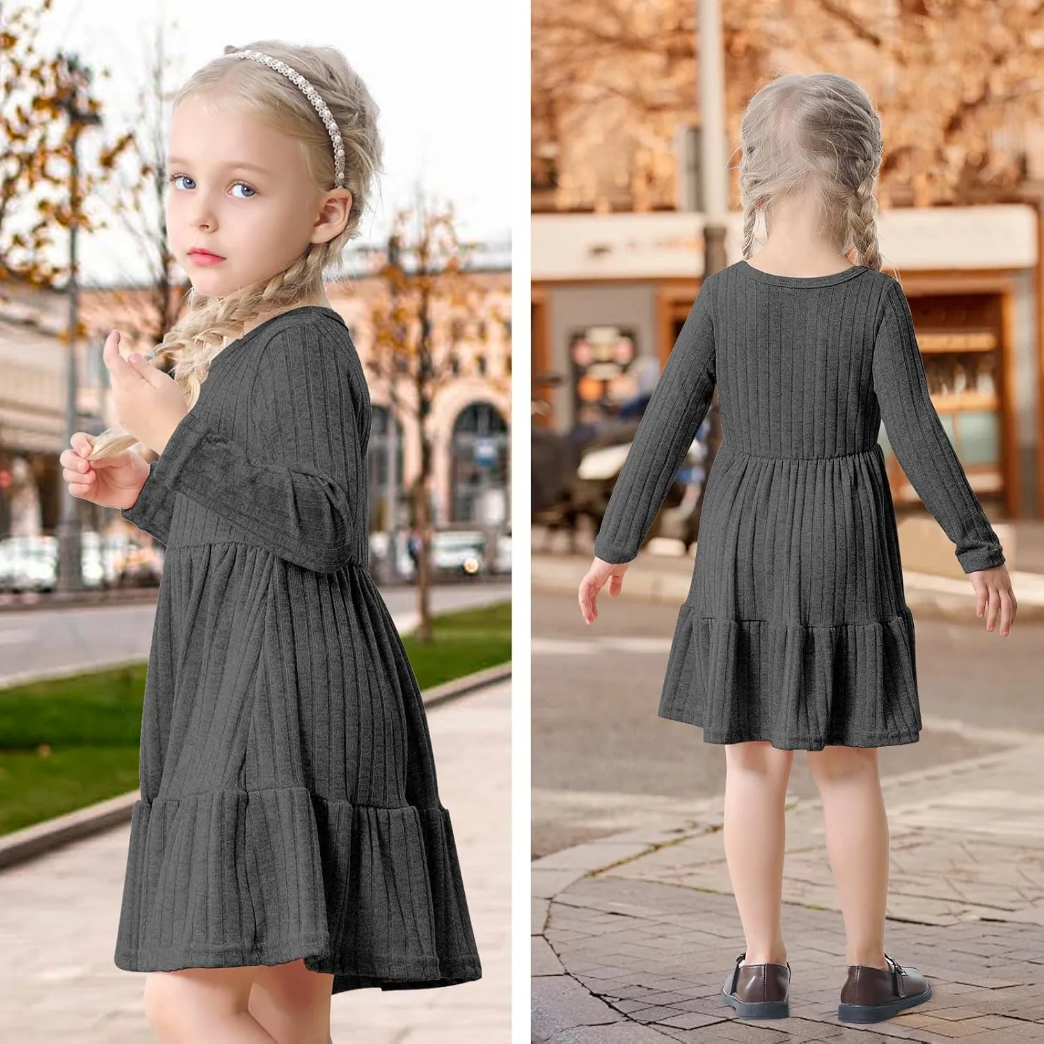 Toddler Baby Girl Long Sleeve Dress Girls Knit Sweater Dresses Tiered Kids Swing Holiday Clothes Fall Winter
