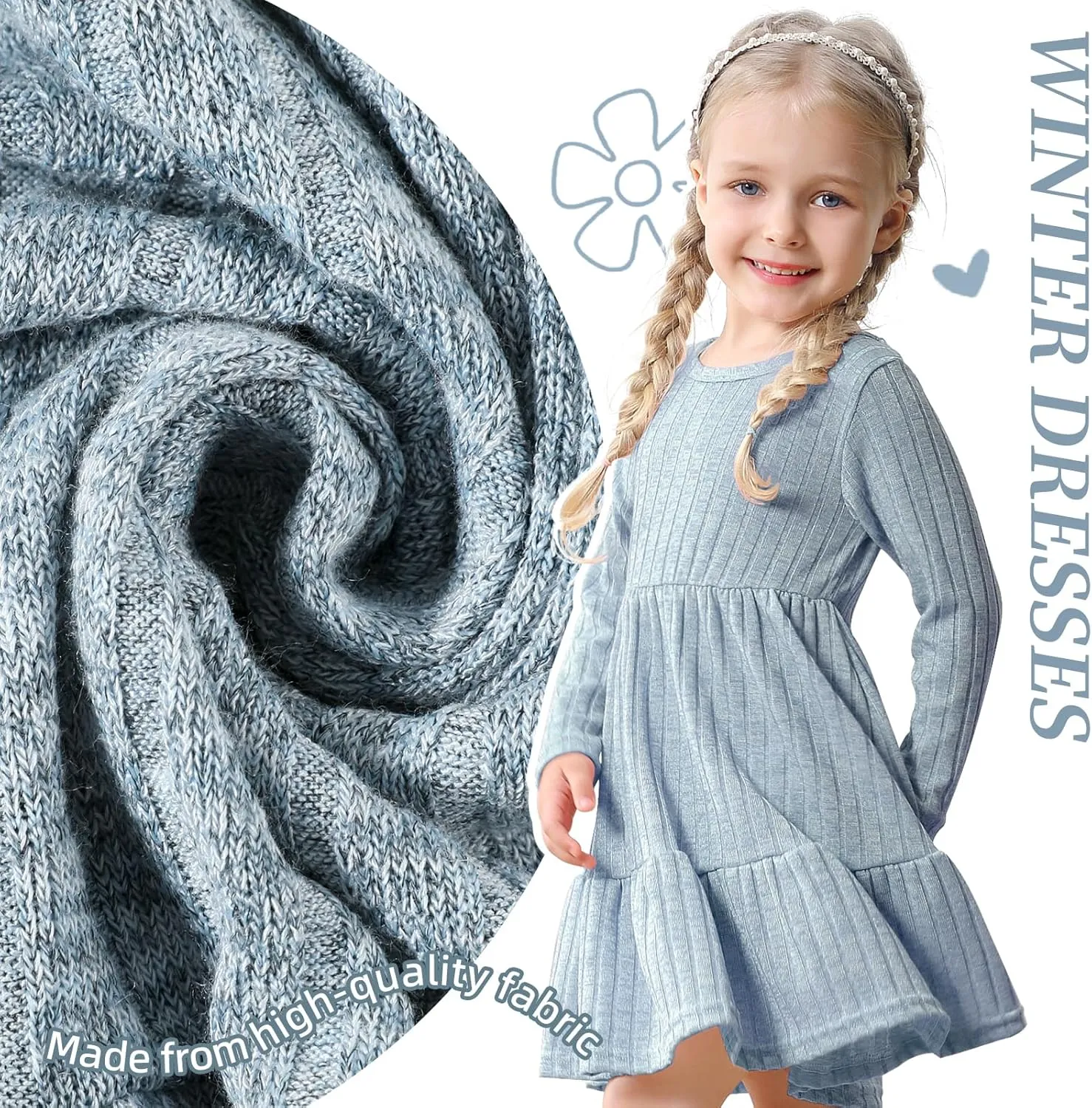 Toddler Baby Girl Long Sleeve Dress Girls Knit Sweater Dresses Tiered Kids Swing Holiday Clothes Fall Winter