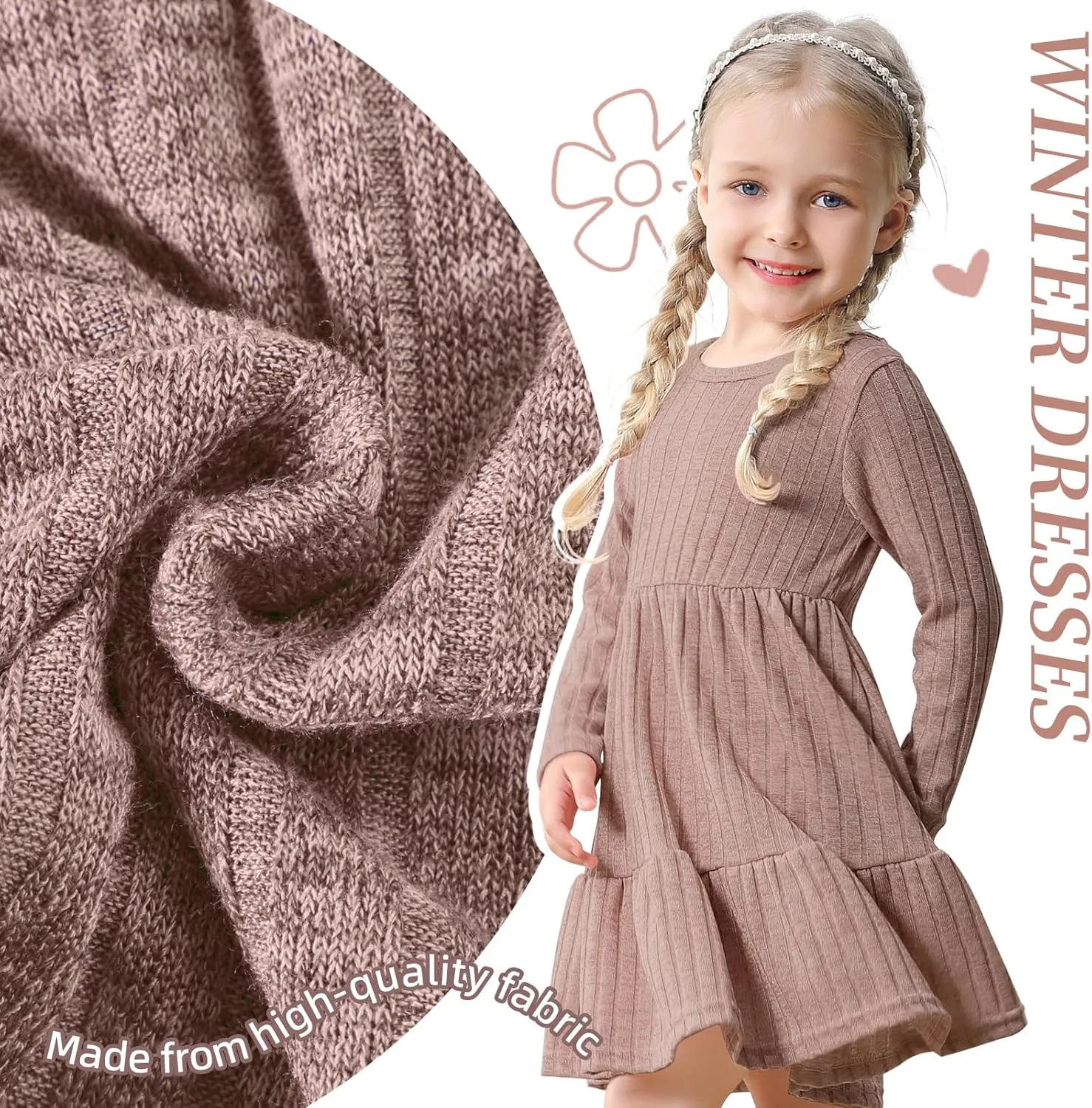 Toddler Baby Girl Long Sleeve Dress Girls Knit Sweater Dresses Tiered Kids Swing Holiday Clothes Fall Winter