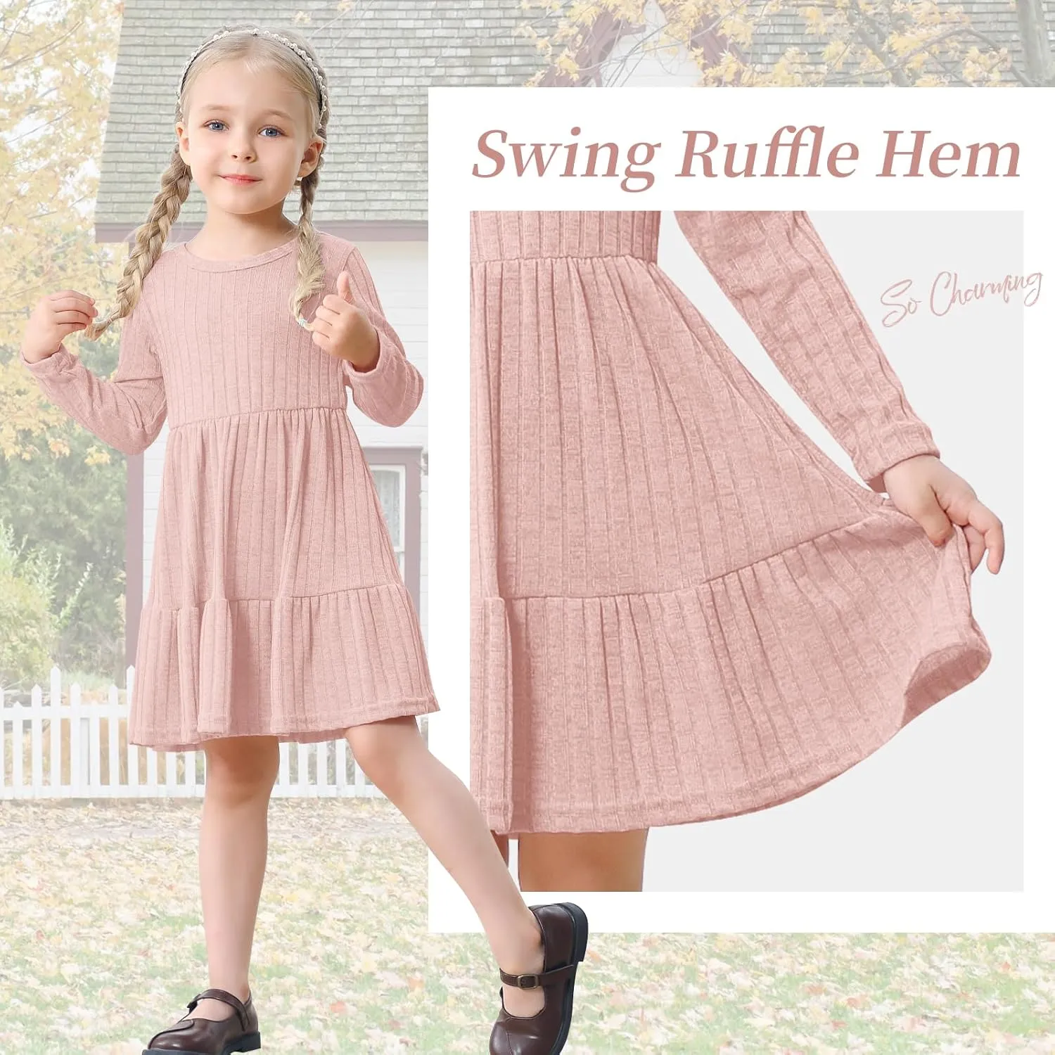 Toddler Baby Girl Long Sleeve Dress Girls Knit Sweater Dresses Tiered Kids Swing Holiday Clothes Fall Winter
