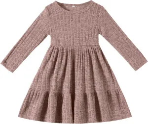 Toddler Baby Girl Long Sleeve Dress Girls Knit Sweater Dresses Tiered Kids Swing Holiday Clothes Fall Winter