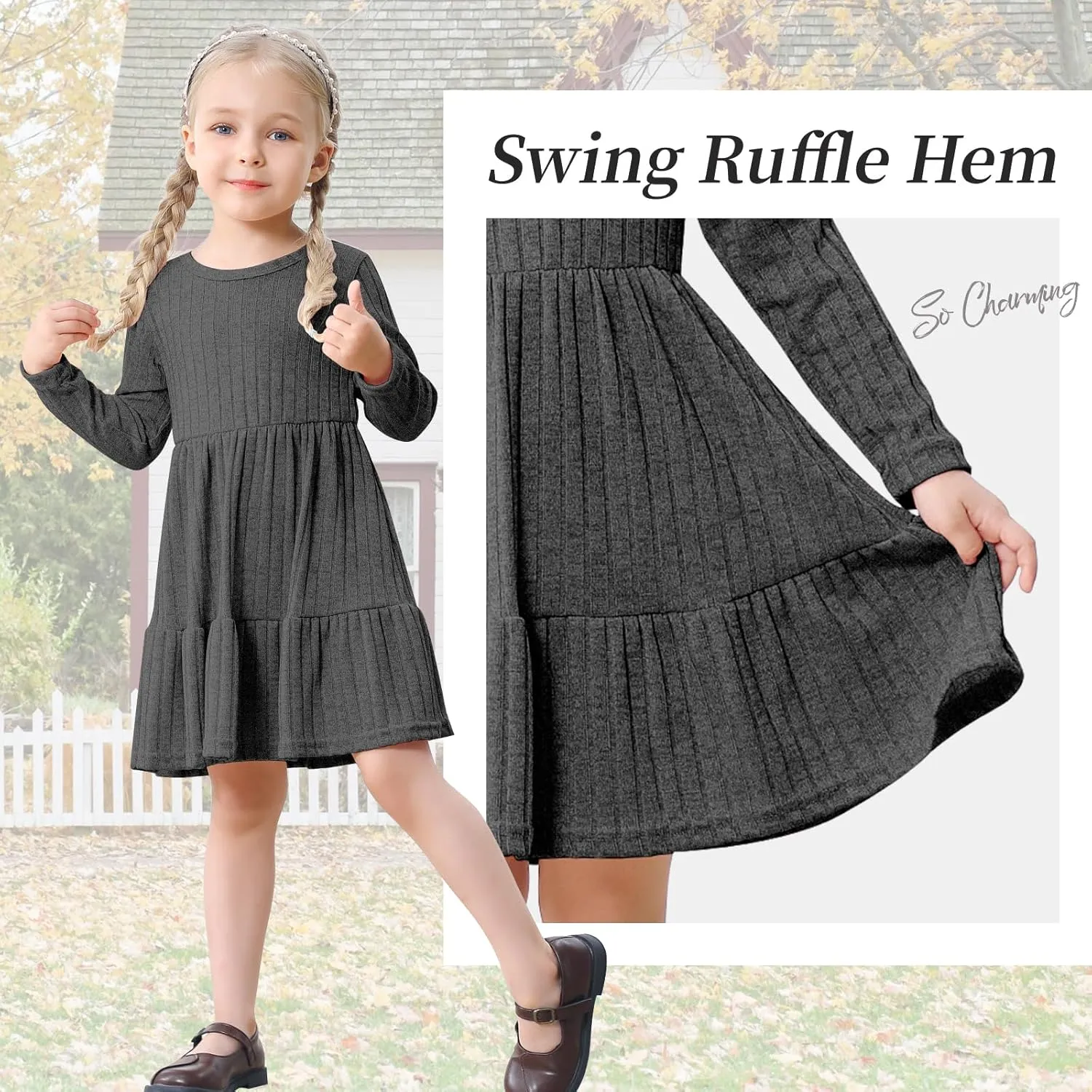 Toddler Baby Girl Long Sleeve Dress Girls Knit Sweater Dresses Tiered Kids Swing Holiday Clothes Fall Winter