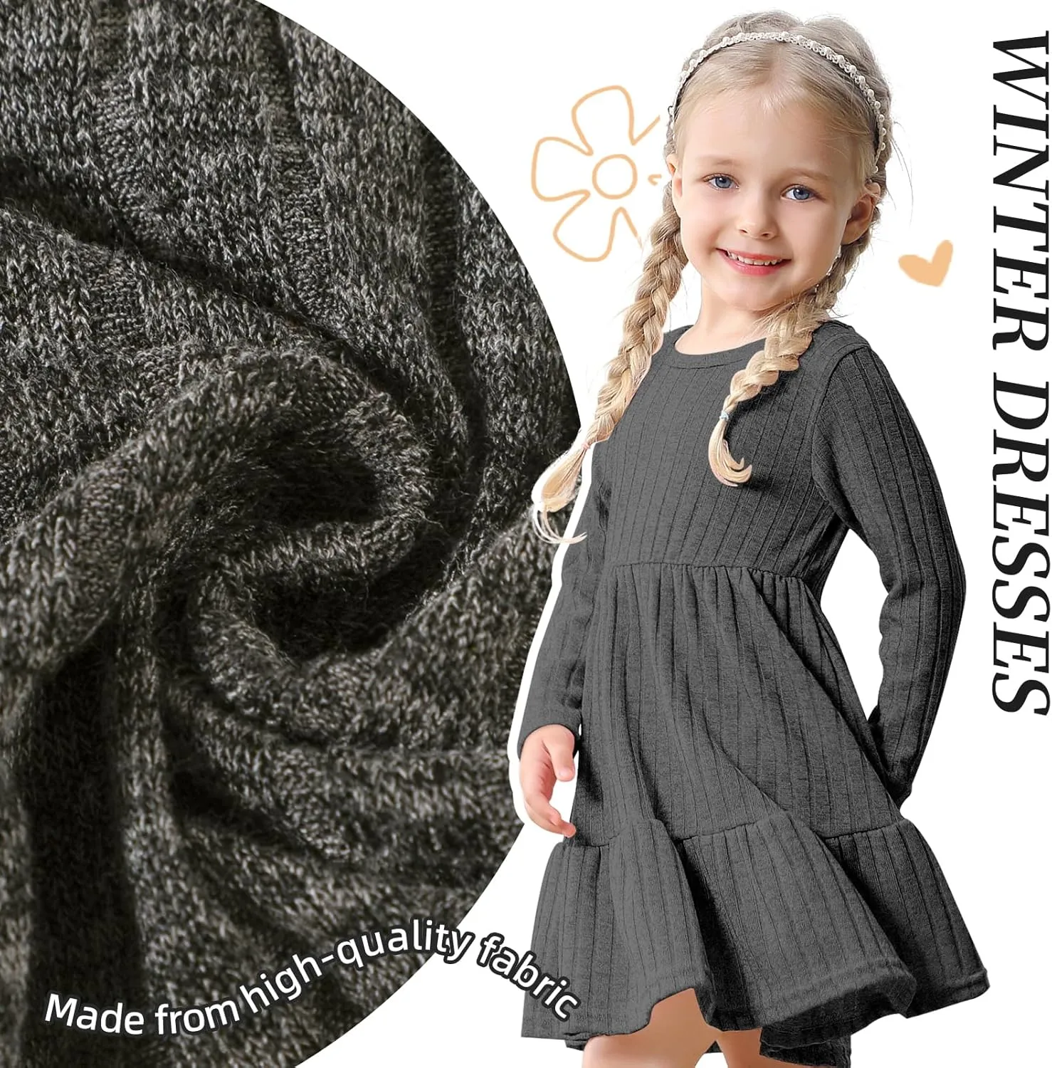 Toddler Baby Girl Long Sleeve Dress Girls Knit Sweater Dresses Tiered Kids Swing Holiday Clothes Fall Winter