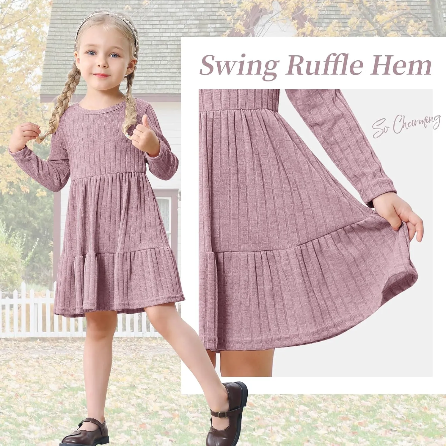 Toddler Baby Girl Long Sleeve Dress Girls Knit Sweater Dresses Tiered Kids Swing Holiday Clothes Fall Winter