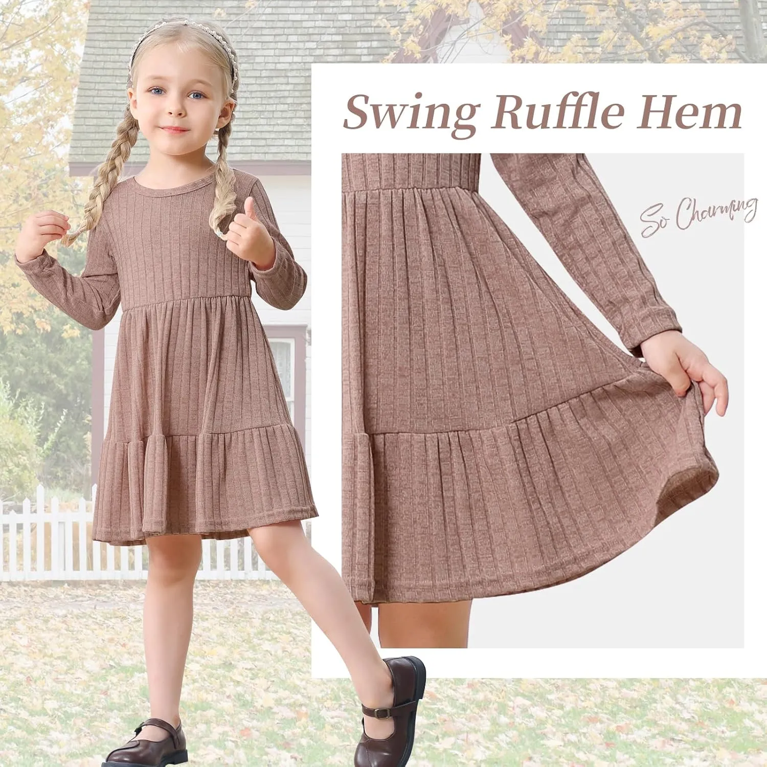Toddler Baby Girl Long Sleeve Dress Girls Knit Sweater Dresses Tiered Kids Swing Holiday Clothes Fall Winter