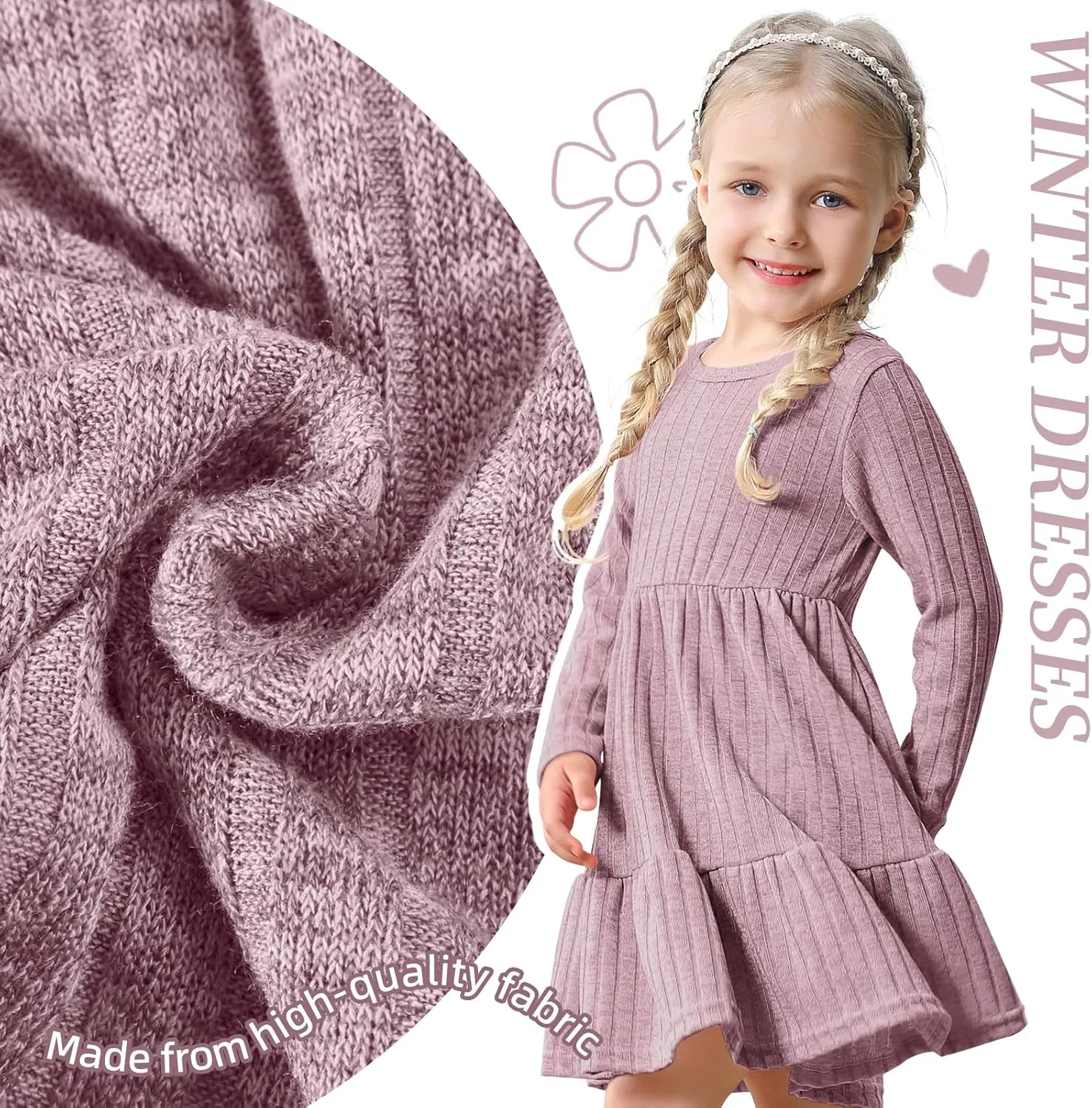 Toddler Baby Girl Long Sleeve Dress Girls Knit Sweater Dresses Tiered Kids Swing Holiday Clothes Fall Winter