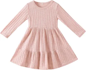 Toddler Baby Girl Long Sleeve Dress Girls Knit Sweater Dresses Tiered Kids Swing Holiday Clothes Fall Winter