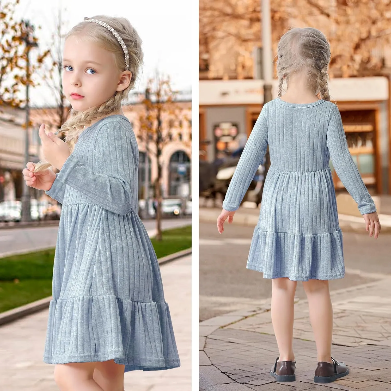 Toddler Baby Girl Long Sleeve Dress Girls Knit Sweater Dresses Tiered Kids Swing Holiday Clothes Fall Winter
