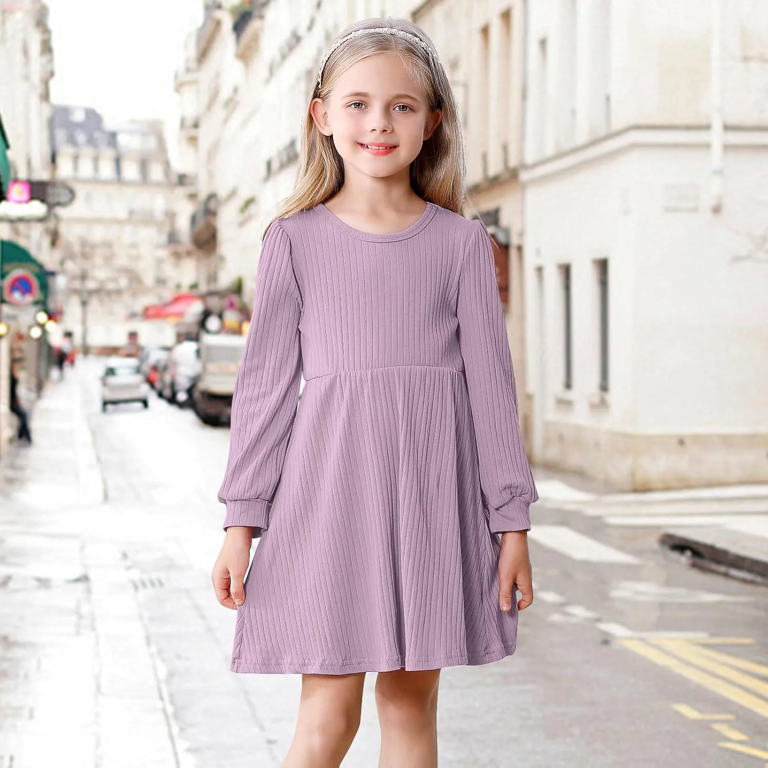 Toddler Girl Long Sleeve Dress Baby Ribbed Knit Sweater Dresses A Line Fall Winter Kids Clothes Casual