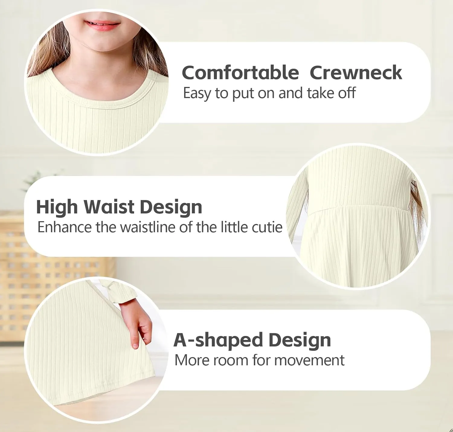 Toddler Girl Long Sleeve Dress Baby Ribbed Knit Sweater Dresses A Line Fall Winter Kids Clothes Casual