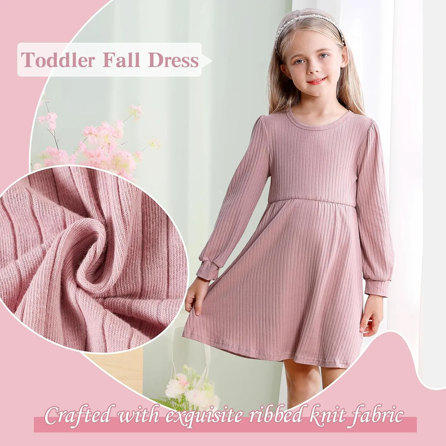 Toddler Girl Long Sleeve Dress Baby Ribbed Knit Sweater Dresses A Line Fall Winter Kids Clothes Casual