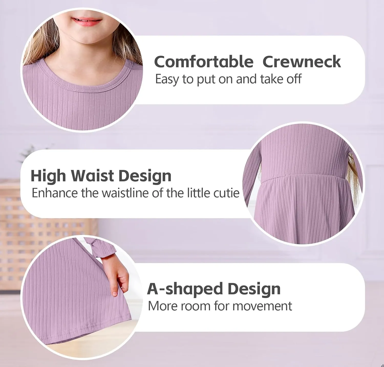 Toddler Girl Long Sleeve Dress Baby Ribbed Knit Sweater Dresses A Line Fall Winter Kids Clothes Casual