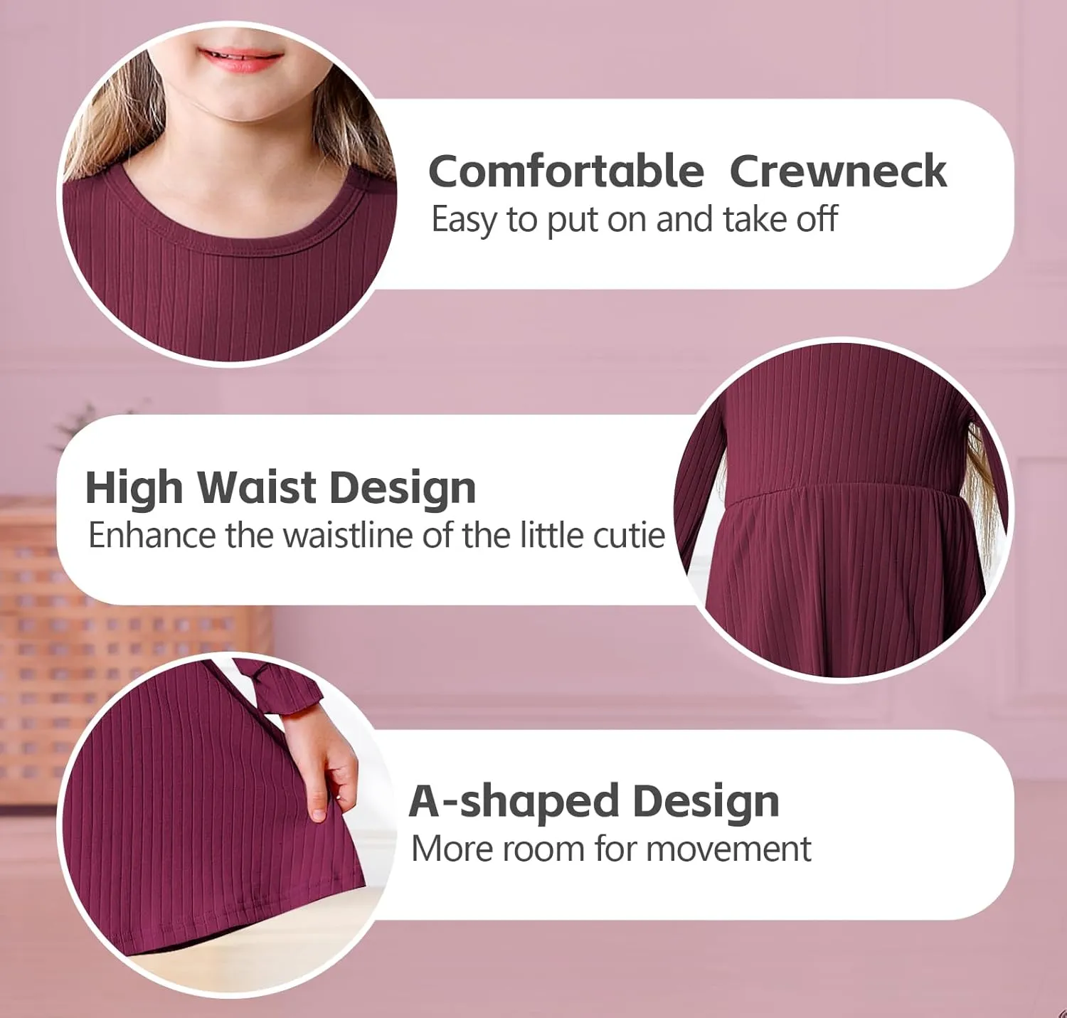 Toddler Girl Long Sleeve Dress Baby Ribbed Knit Sweater Dresses A Line Fall Winter Kids Clothes Casual